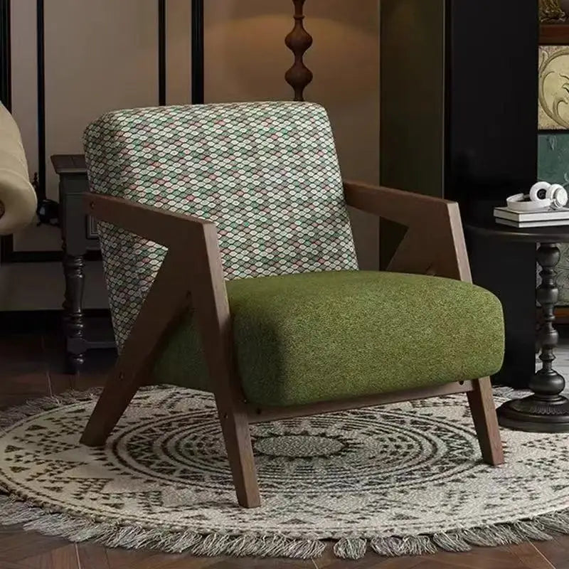 The Oliver Mid-Century Accent Chair – Moss Green & Mosaic